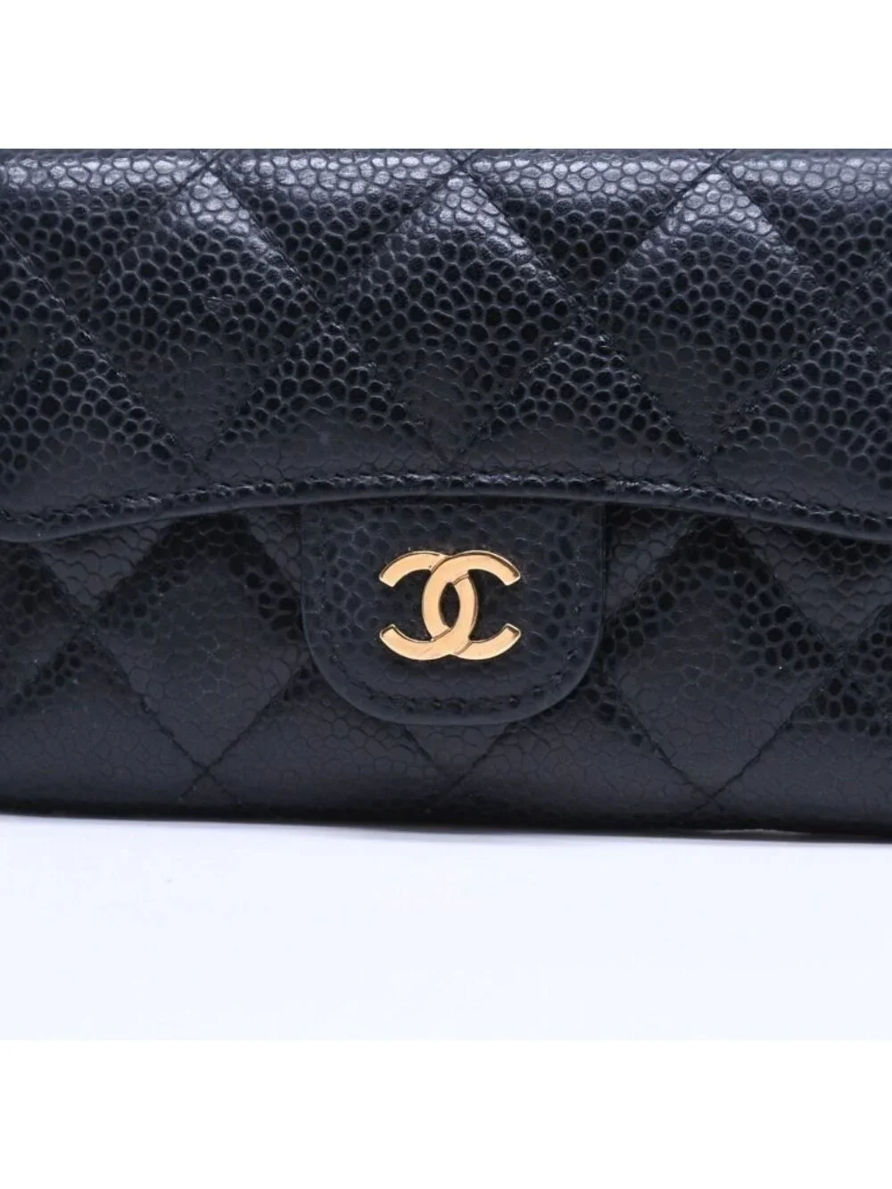 Chanel Quilted CC Logo Card Case Wallet Lambskin Black Gold